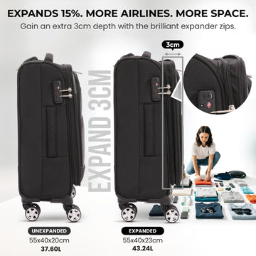 Aerolite Expandable 55x40x20cm to 55x40x23cm 8 Spinner Wheels Cabin Suitcase – MAX Size for Ryanair Priority & Wizz Air, Lufthansa, Ultra Lightweight Soft Shell Carry On with TSA Lock